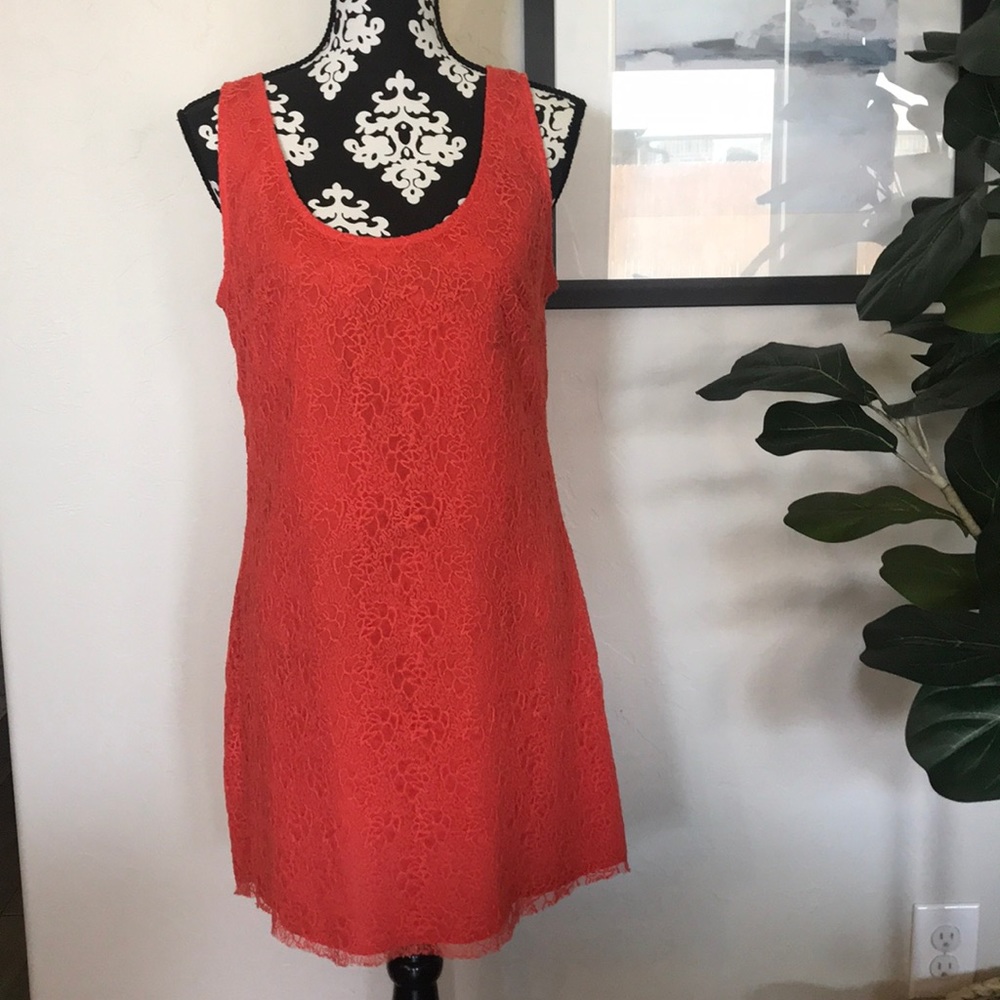 Coral Lace Overlay Sheeth Dress MED